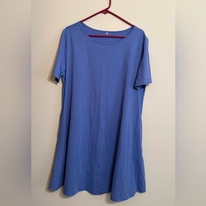 Simple Blue A-Line Dress cotton short sleeve T Shirt dress 2X